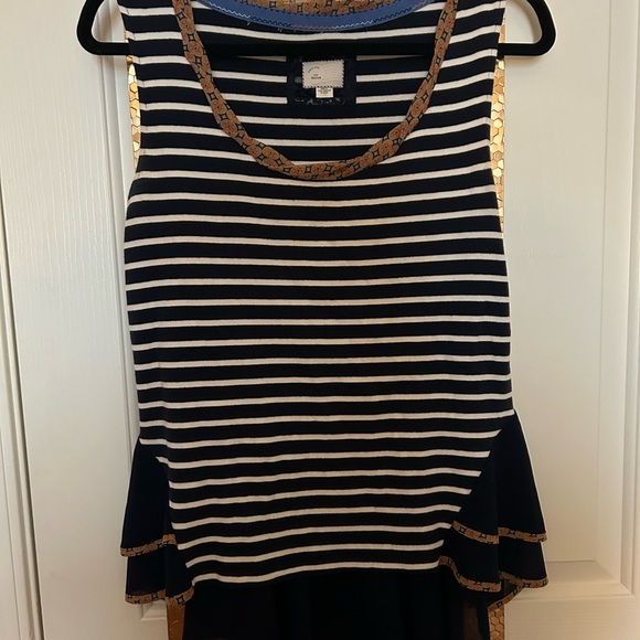 Anthropologie Postmark Navy and White Striped Top with Ruffle Detail Size Medium - Picture 3 of 10